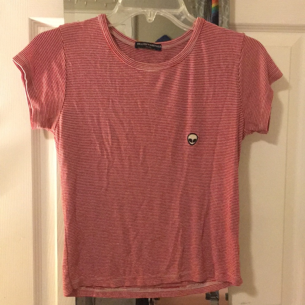 Striped brandy Melville tshirt with alien patch